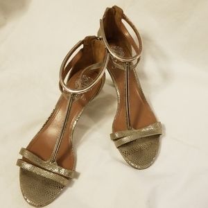 Vince CamutoGold Snake Print 3" Heels, Sz.9M